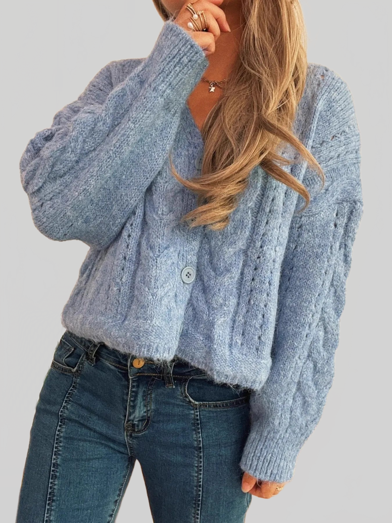 Cable Knit Button-Up Cardigan