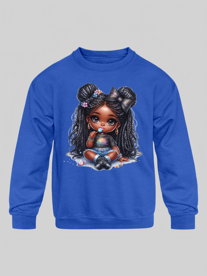 African American Toddler Girls Lollipop and Earrings Long Sleeve Crewneck Sweatshirt