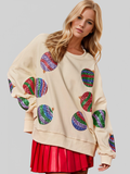 Women Double Take Christmas Element Sequin Round Neck Long Sleeve Sweatshirt