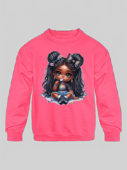 African American Toddler Girls Lollipop and Earrings Long Sleeve Crewneck Sweatshirt