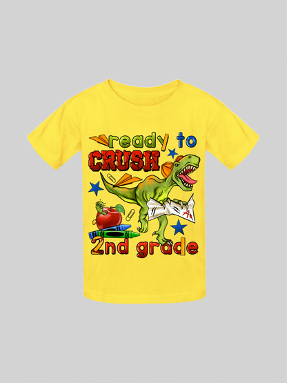 Boys Ready To Crush Second Grade Short Sleeve Tee Shirts for Back To School