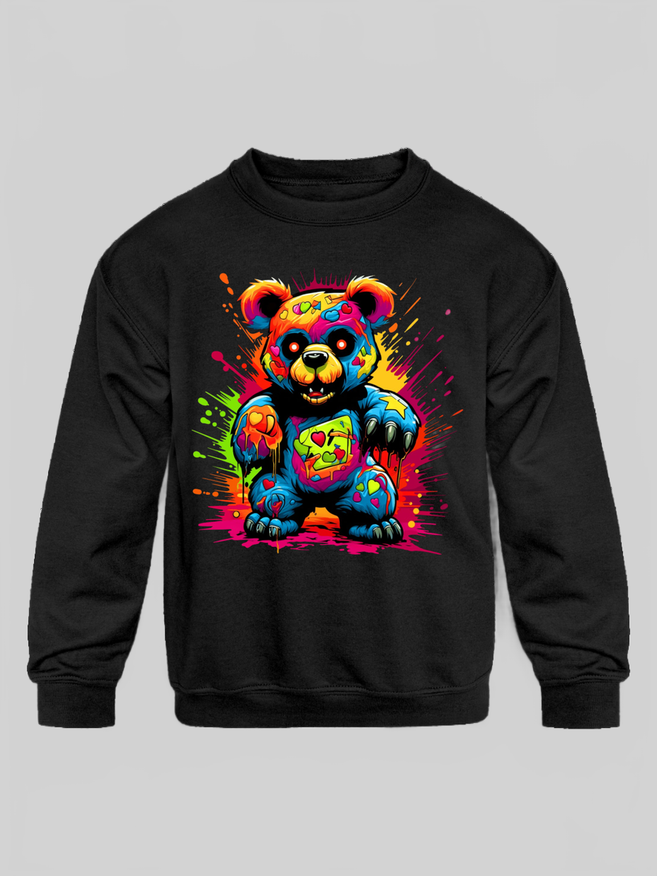 Toddler Boys Big Colorful Teddy Bear Crewneck Long Sleeve Sweatshirt