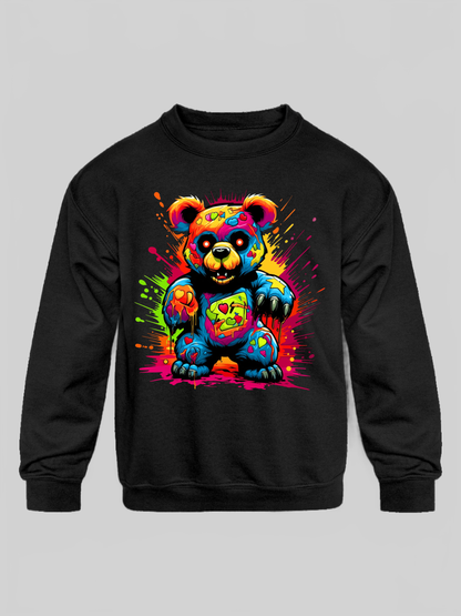 Toddler Boys Big Colorful Teddy Bear Crewneck Long Sleeve Sweatshirt
