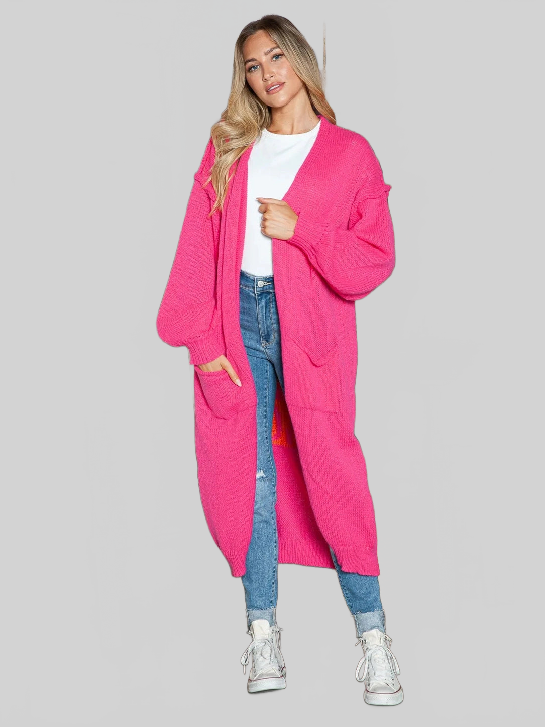 Letter Dropped Shoulder Long Sleeve Cardigan