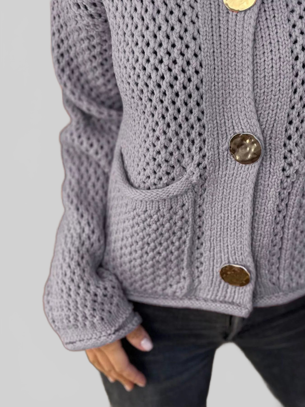 Crochet Button Up Long Sleeve Cardigan