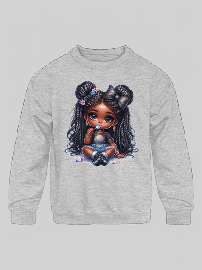 African American Toddler Girls Lollipop and Earrings Long Sleeve Crewneck Sweatshirt