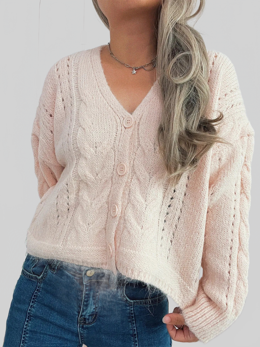 Cable Knit Button-Up Cardigan