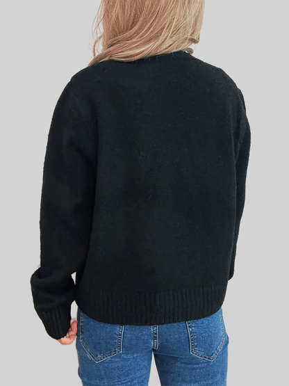 Flower Button Up Ribbed Hem Cardigan