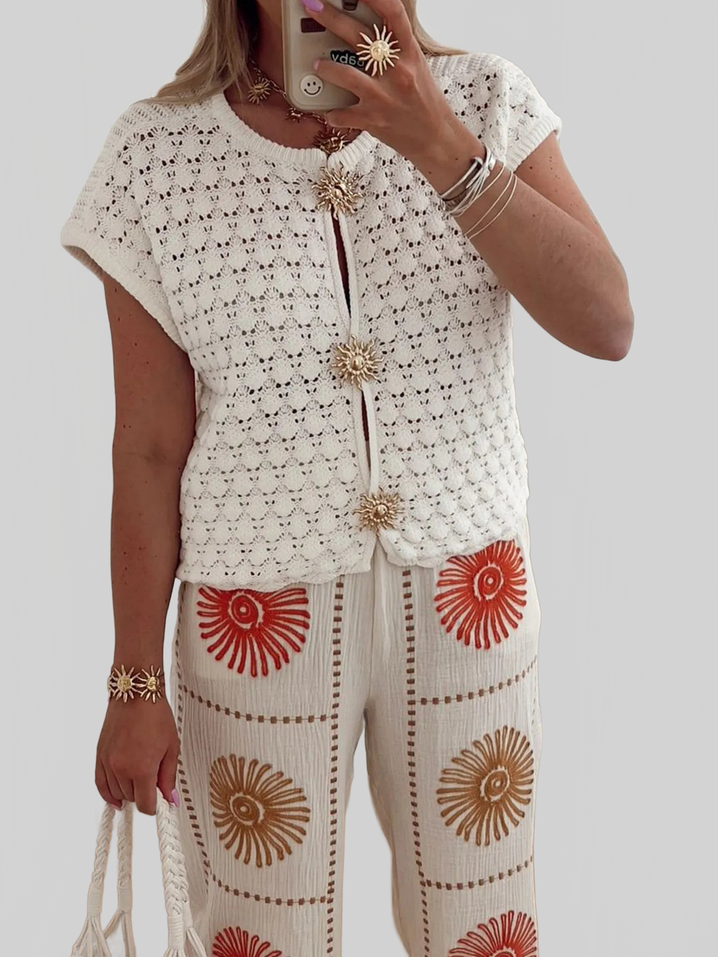 Crochet Short Sleeve Button Front Cardigan