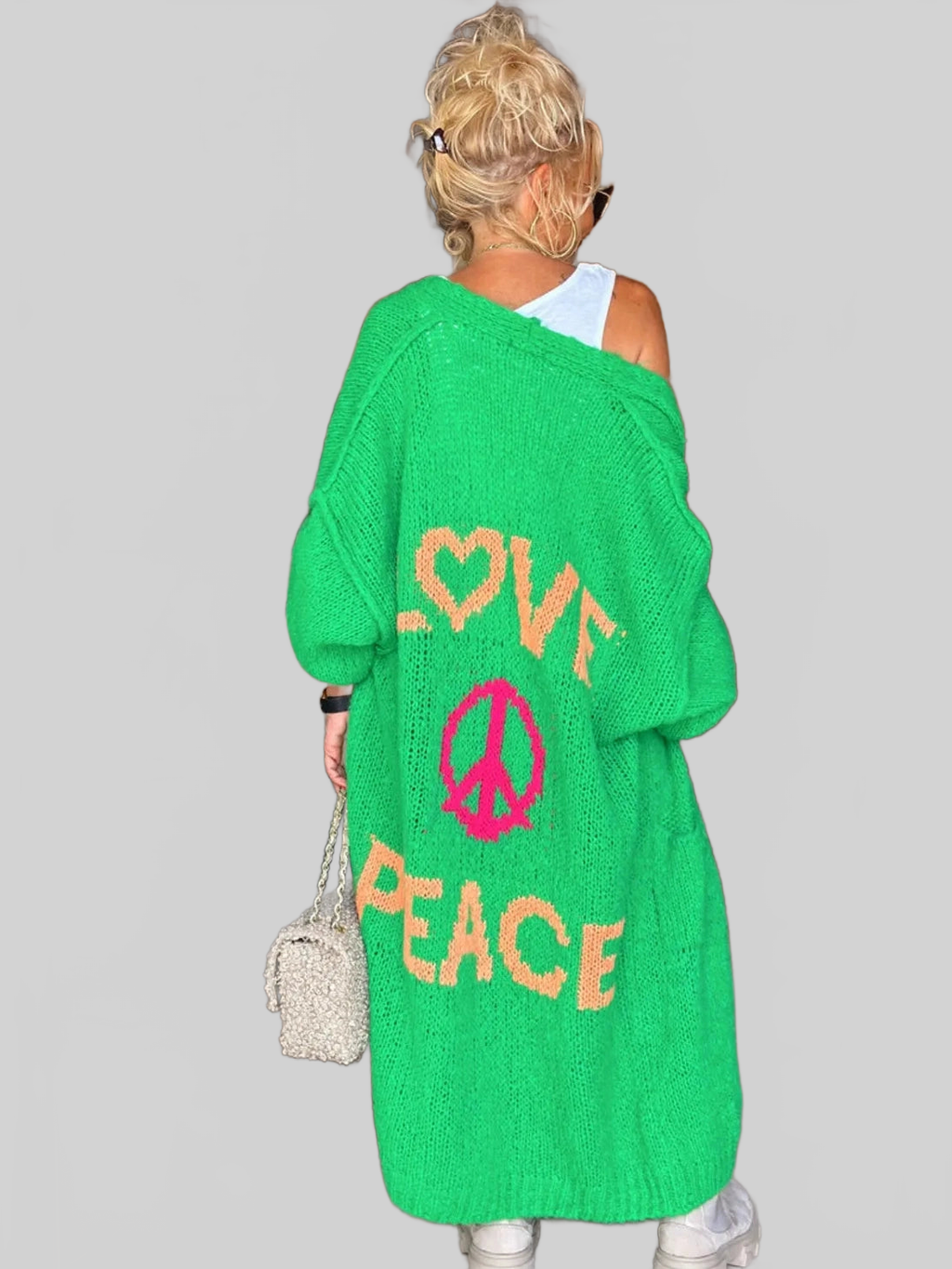 Letter Dropped Shoulder Long Sleeve Cardigan