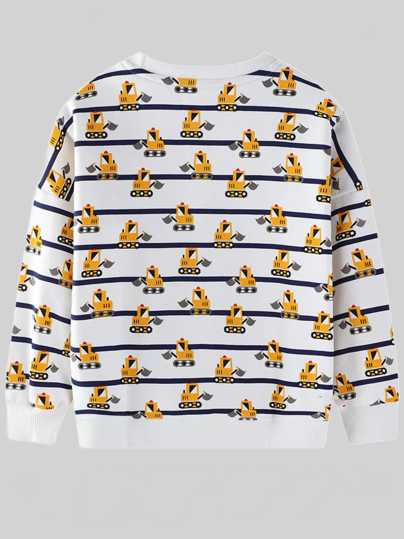 Toddler Boys Excavator Print Striped Crew Neck Sweatshirt