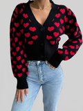 Women Valentine’s Day Heart V-Neck Cropped Cardigan