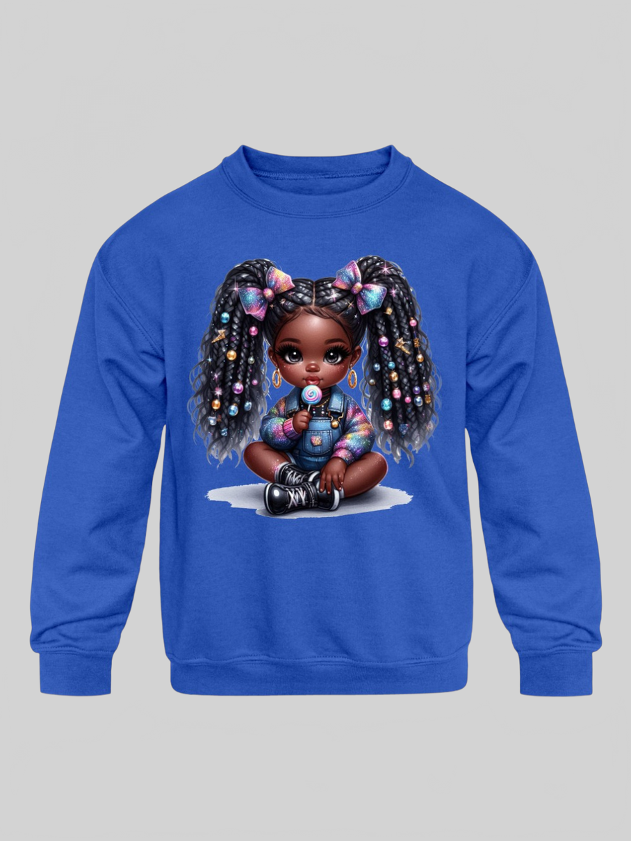 African American Toddler Girls Cute Bows Long Sleeve Crewneck Sweatshirt