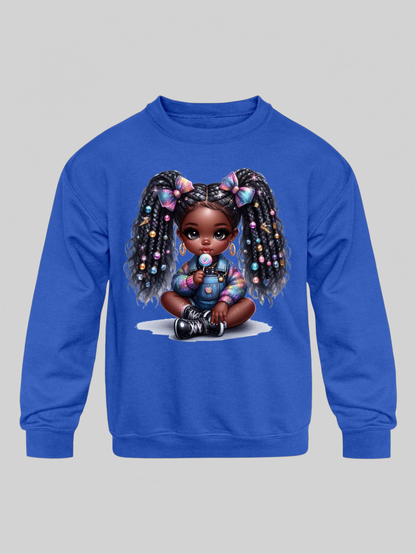 African American Toddler Girls Cute Bows Long Sleeve Crewneck Sweatshirt