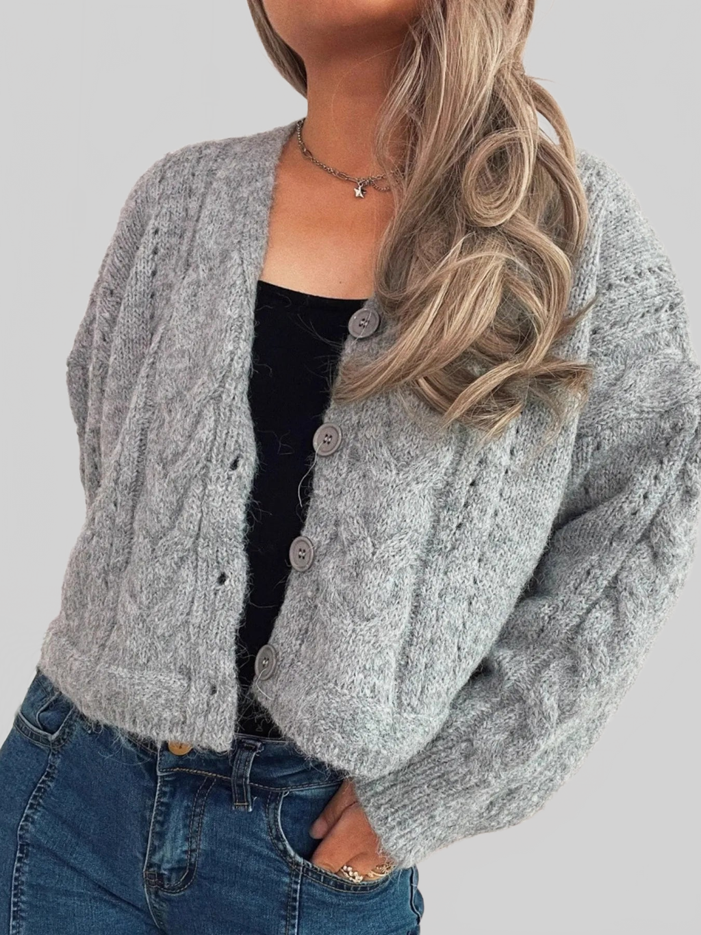 Cable Knit Button-Up Cardigan