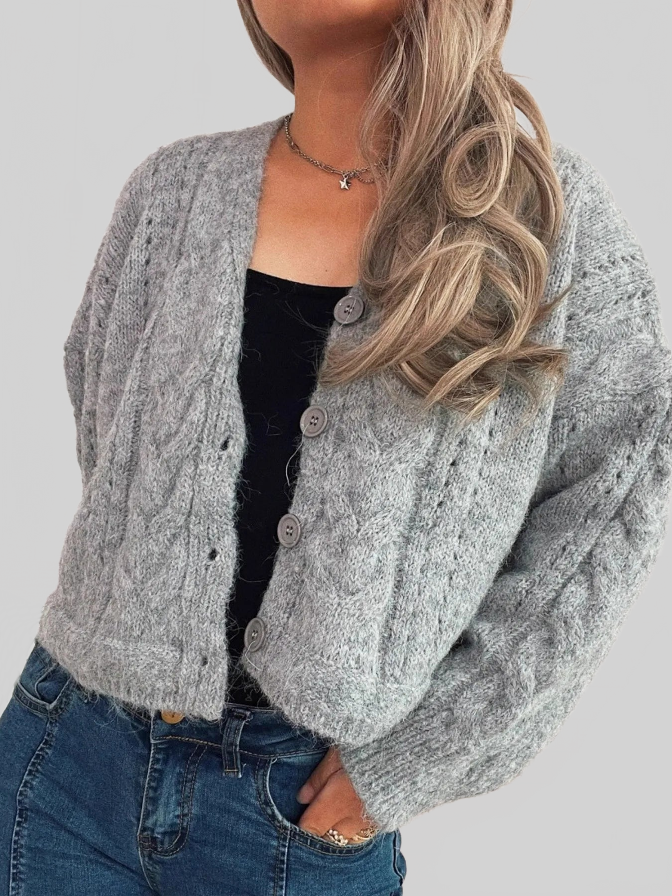 Cable Knit Button-Up Cardigan