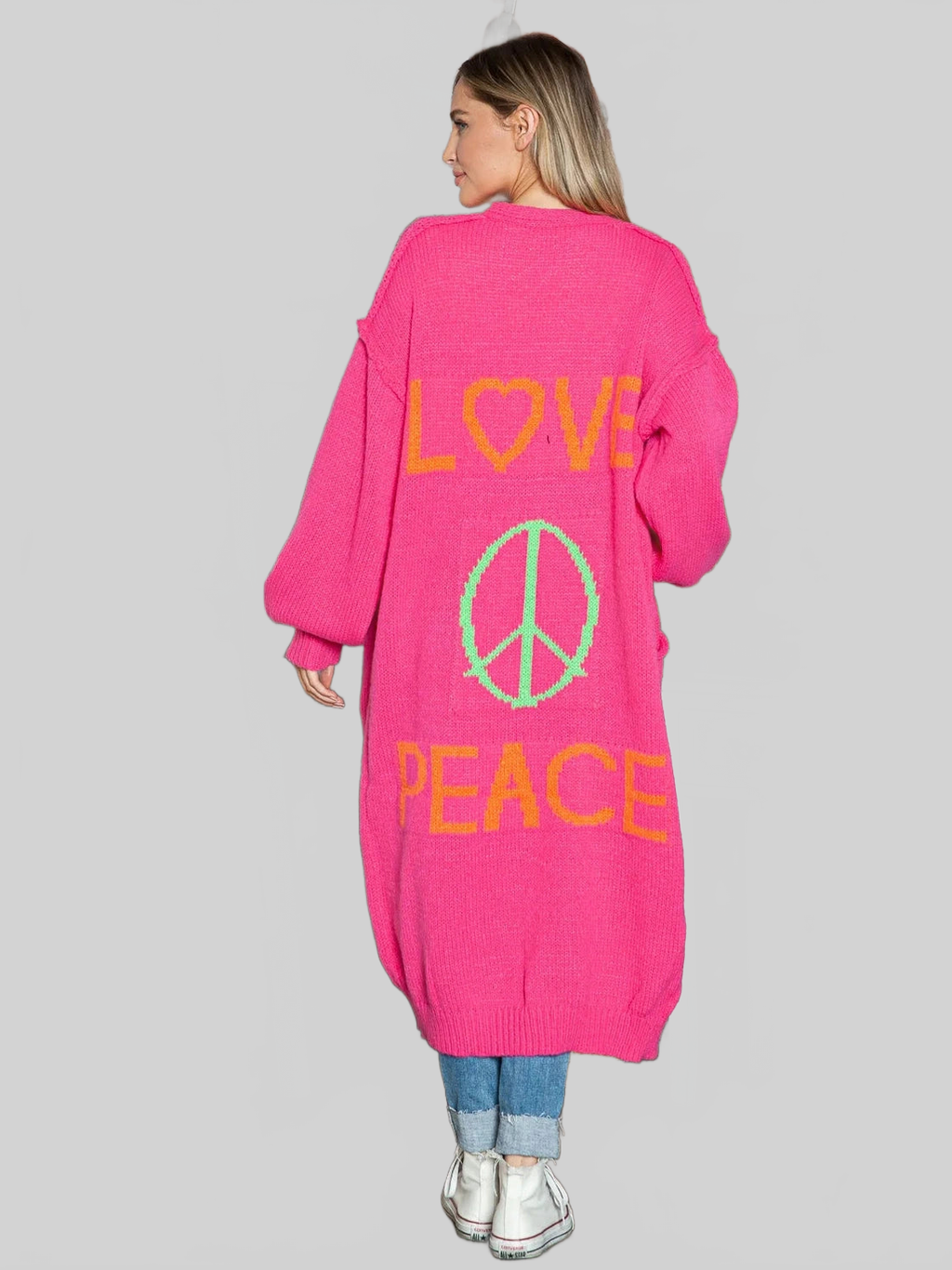 Letter Dropped Shoulder Long Sleeve Cardigan