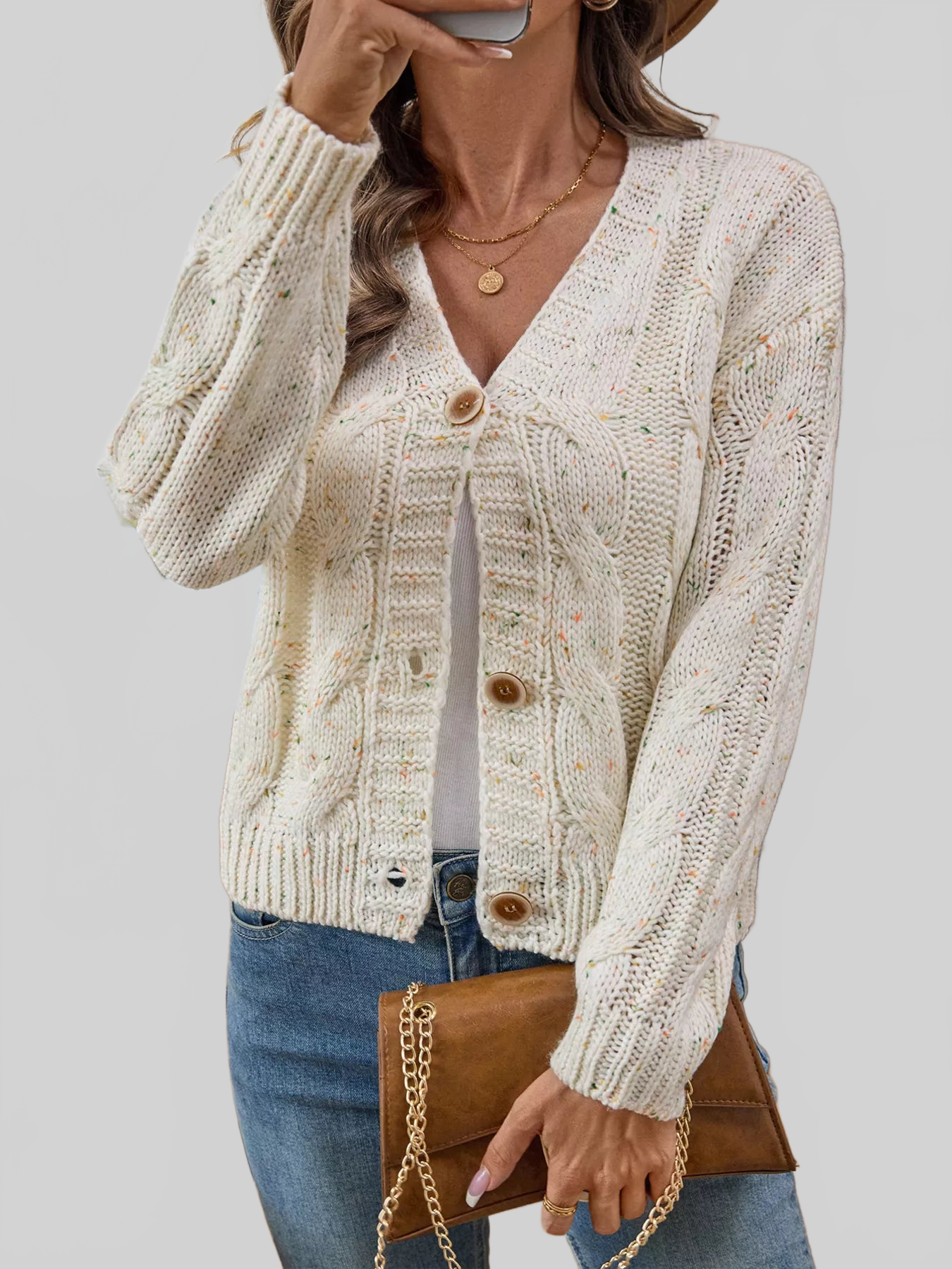 Cable Knit Button-Up Cardigan