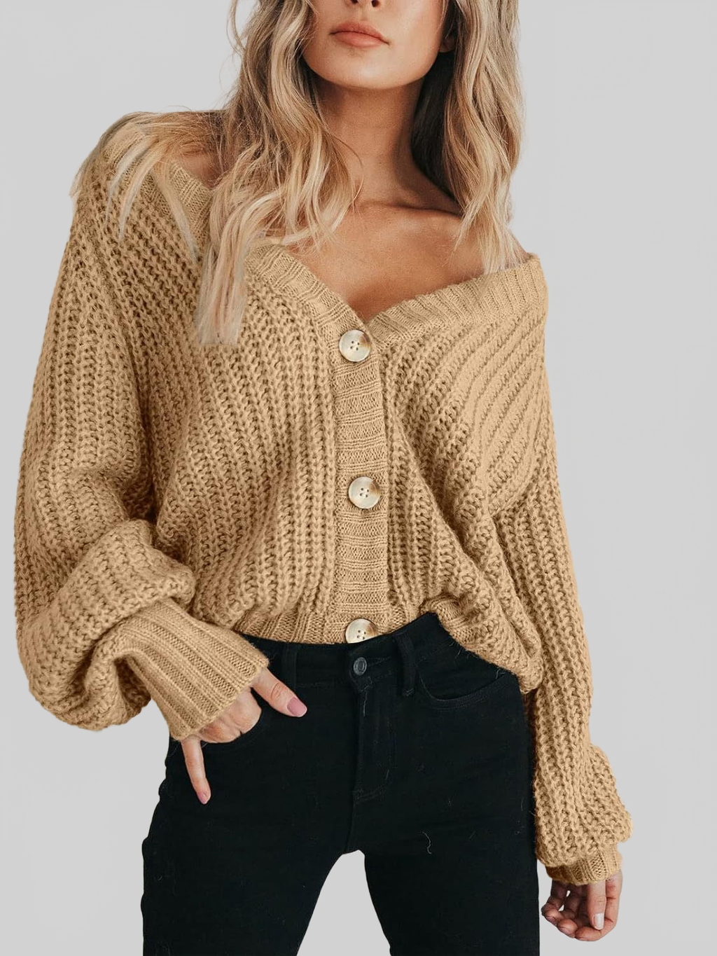 Women Button Up Long Sleeve Cardigan