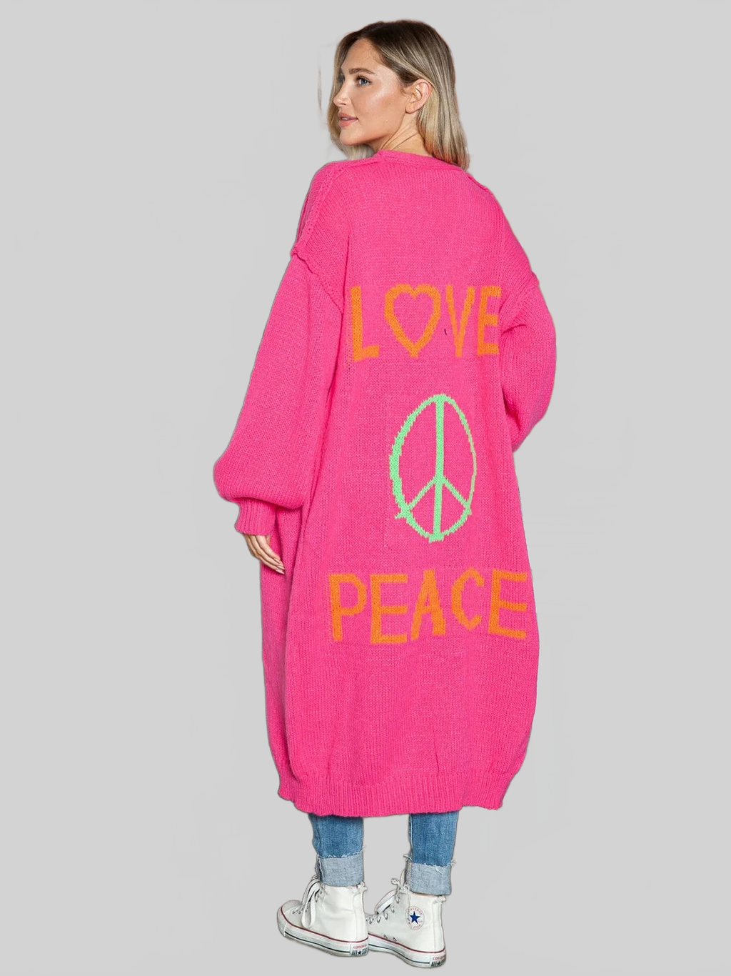 Letter Dropped Shoulder Long Sleeve Cardigan