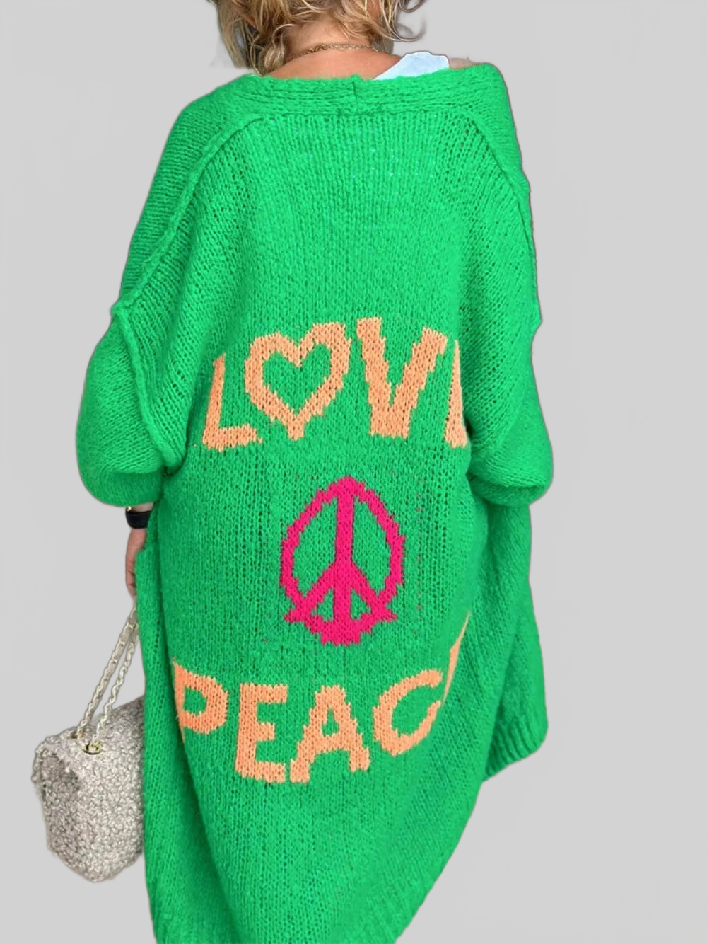 Letter Dropped Shoulder Long Sleeve Cardigan