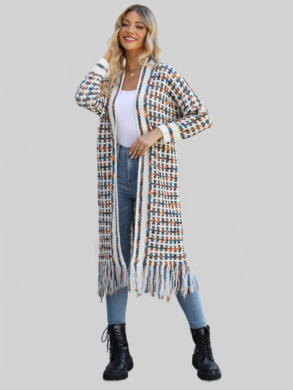 Women Open Front Fringe Hem Cardigan Sweater