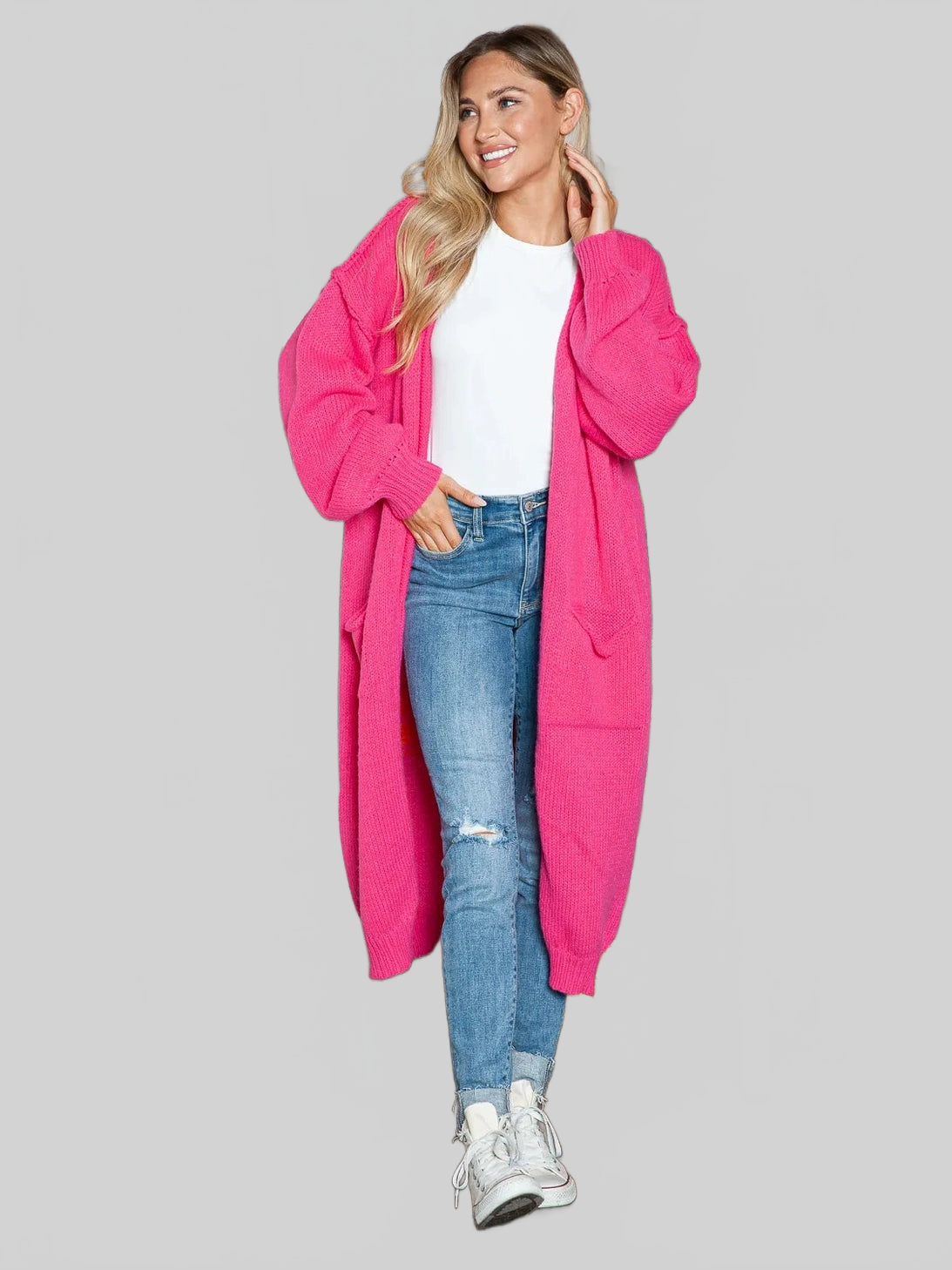 Letter Dropped Shoulder Long Sleeve Cardigan