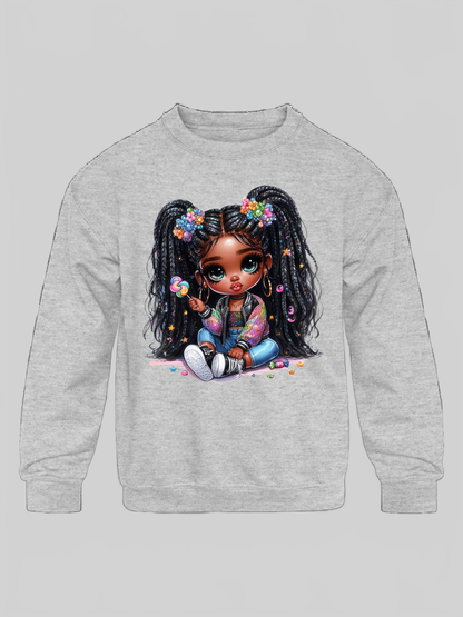 African American Toddler Girls Lollipop Girl Long Sleeve Crewneck Sweatshirt
