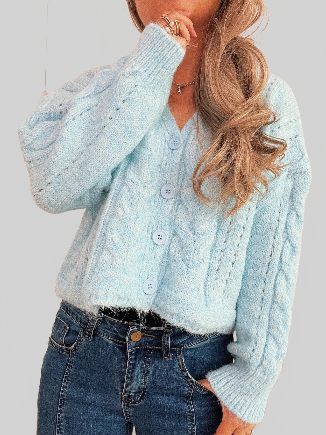 Cable Knit Button-Up Cardigan