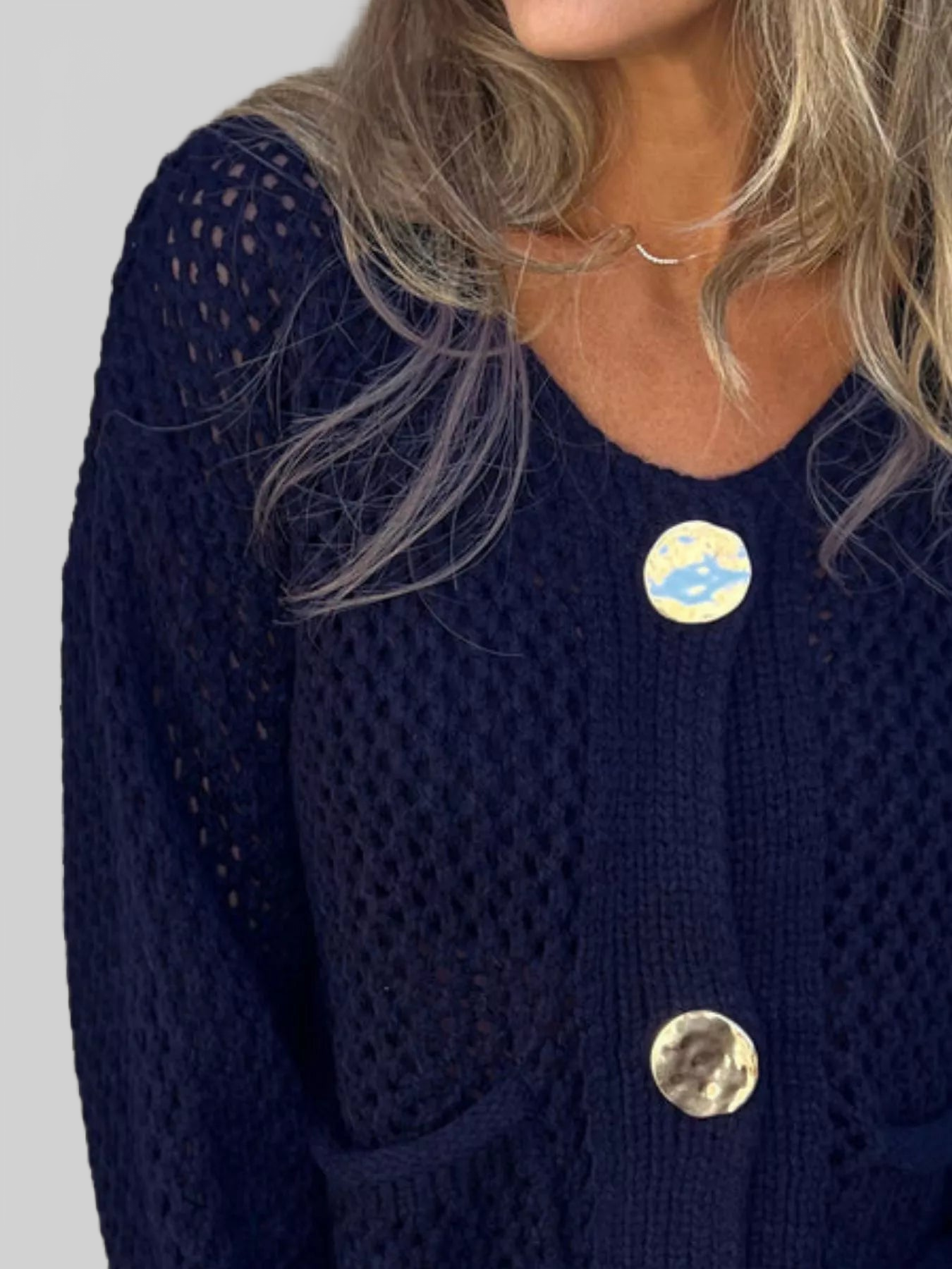 Crochet Button Up Long Sleeve Cardigan