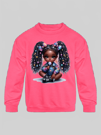 African American Toddler Girls Cute Bows Long Sleeve Crewneck Sweatshirt