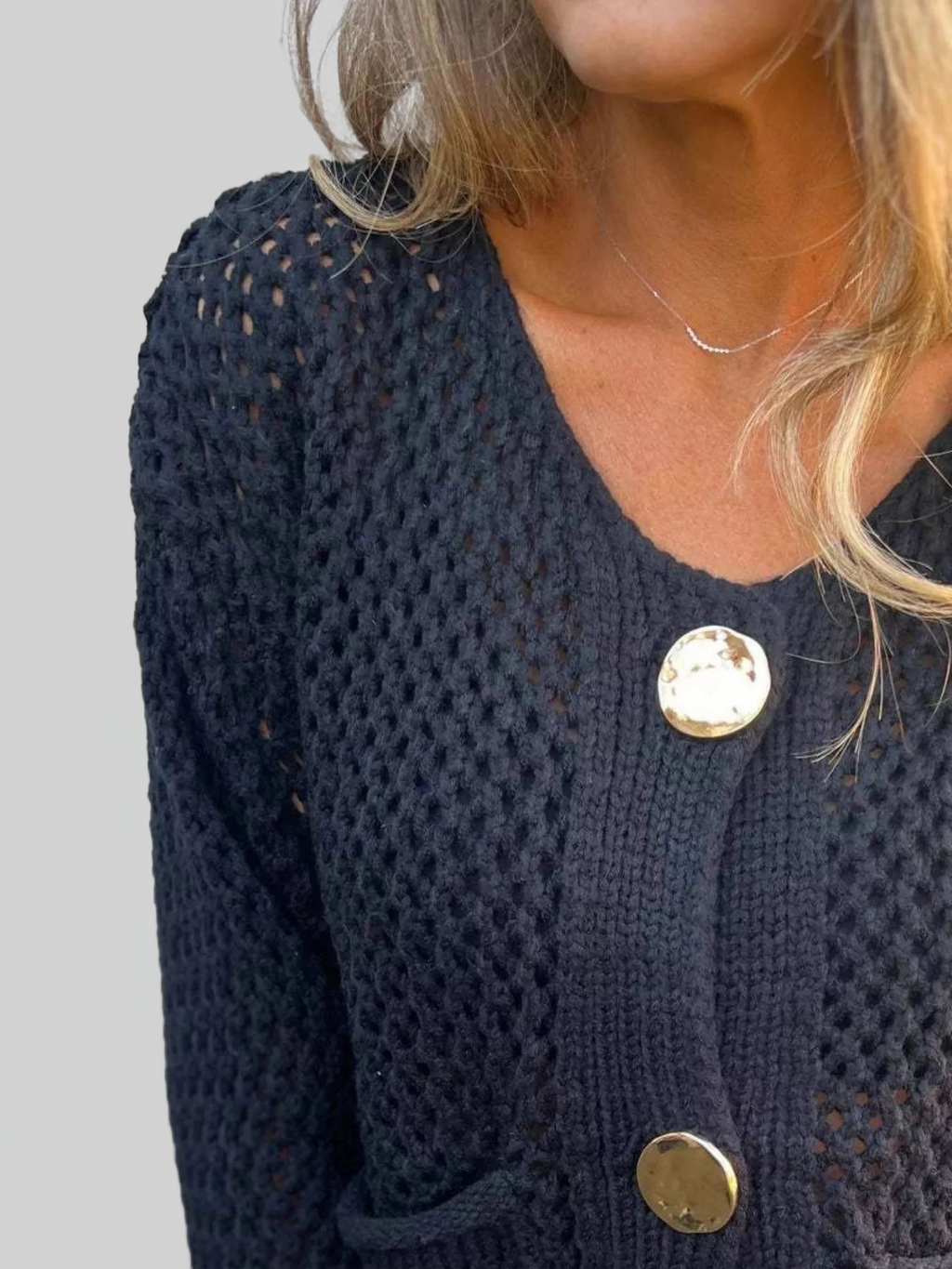 Crochet Button Up Long Sleeve Cardigan