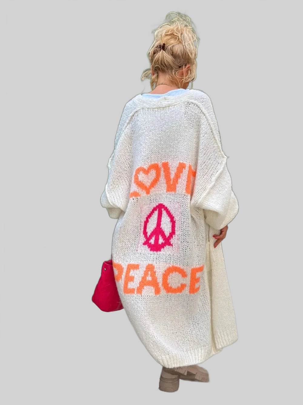 Letter Dropped Shoulder Long Sleeve Cardigan