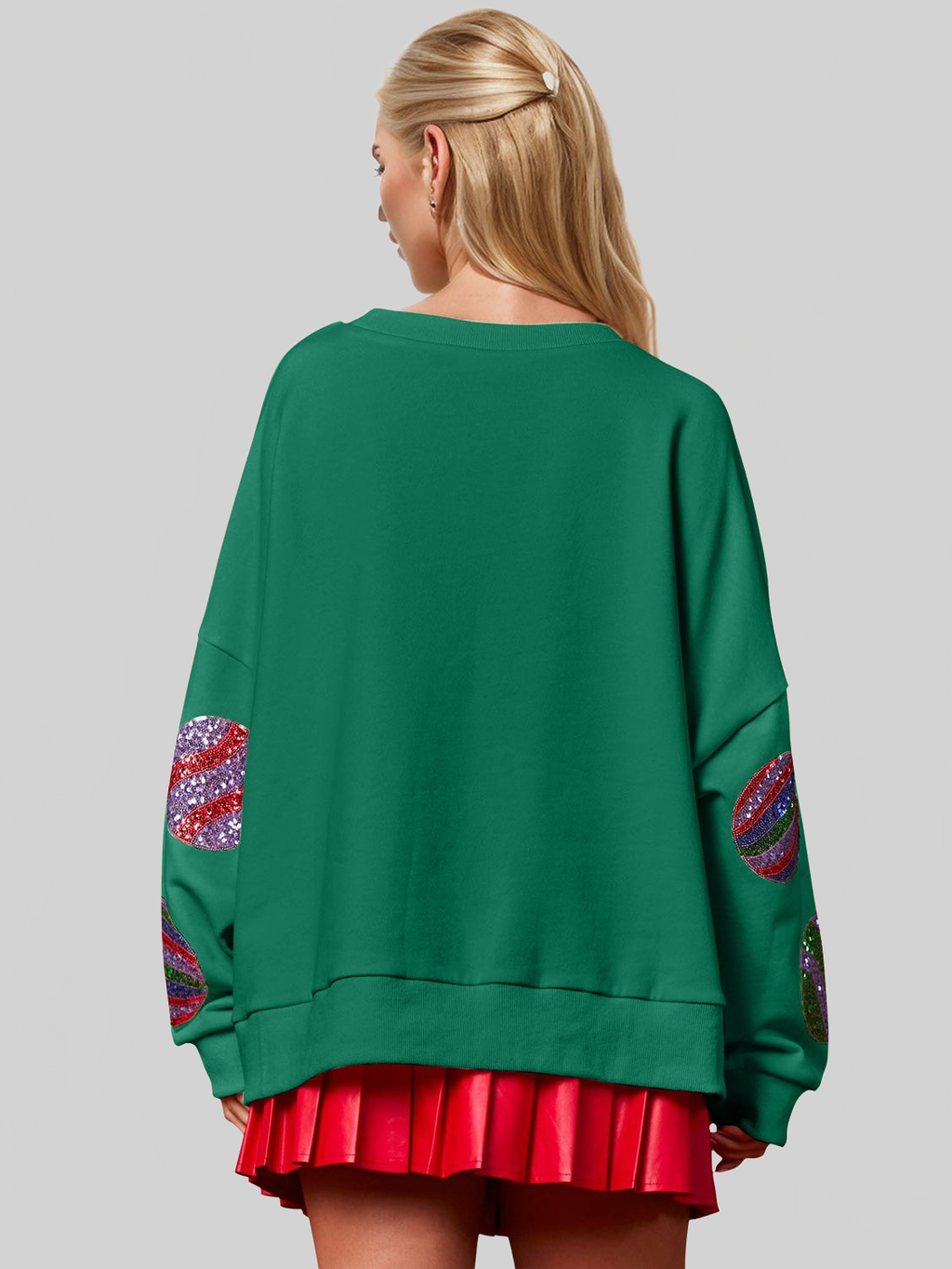 Women Double Take Christmas Element Sequin Round Neck Long Sleeve Sweatshirt