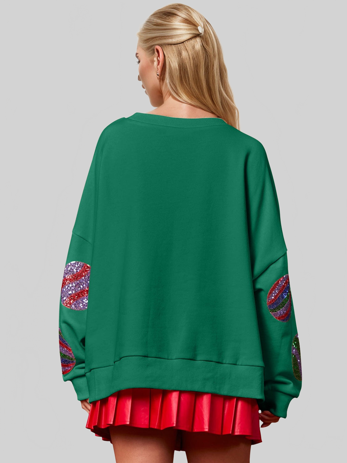 Women Double Take Christmas Element Sequin Round Neck Long Sleeve Sweatshirt
