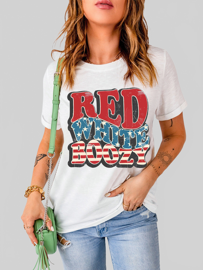 Women Letter Graphic Round Neck Short Sleeve T-Shirt