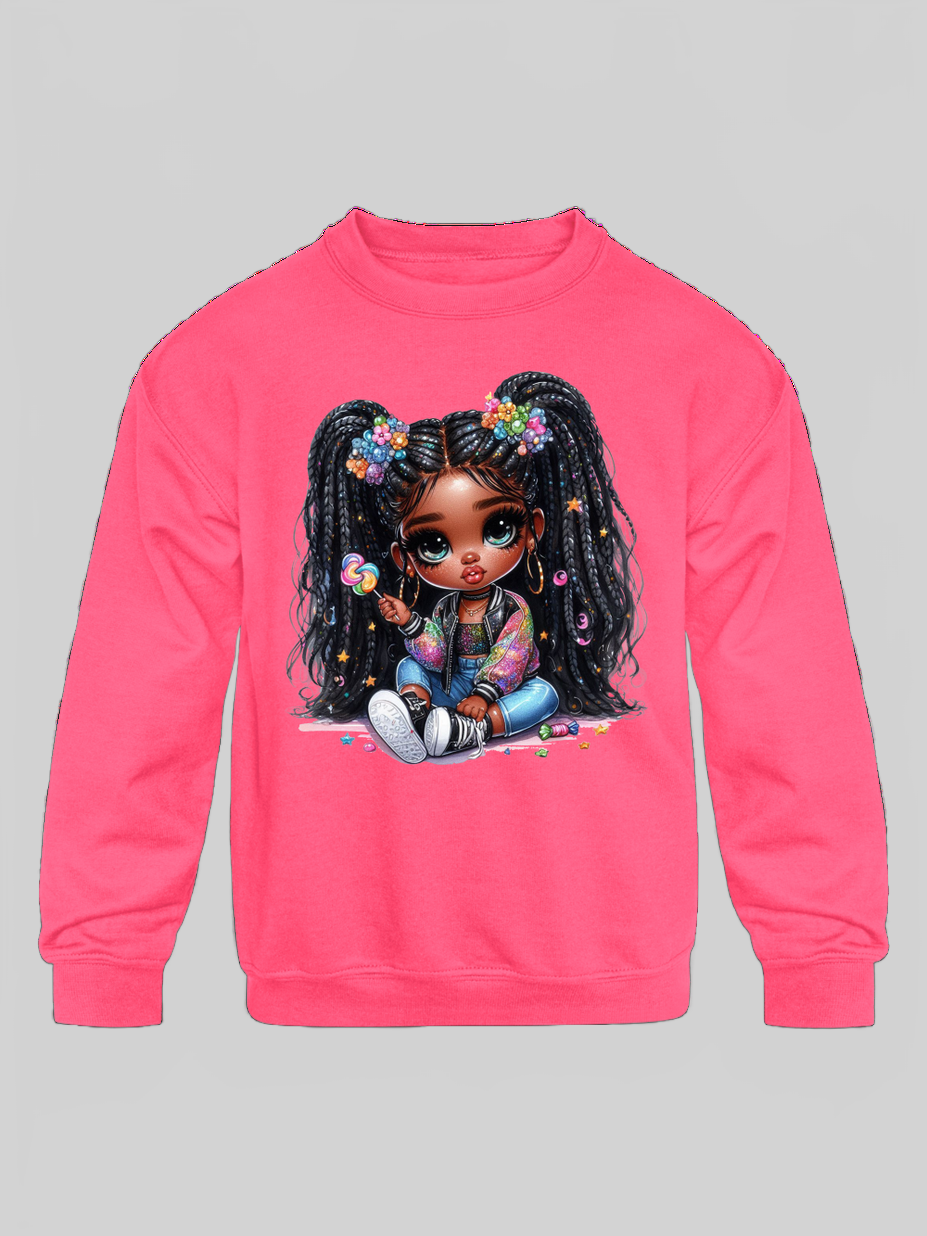 African American Toddler Girls Lollipop Girl Long Sleeve Crewneck Sweatshirt