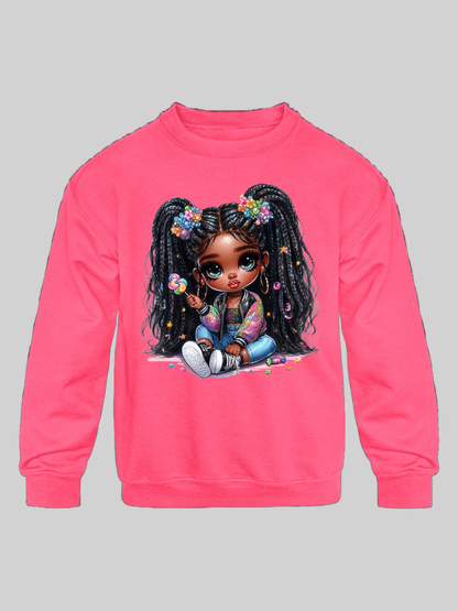 African American Toddler Girls Lollipop Girl Long Sleeve Crewneck Sweatshirt