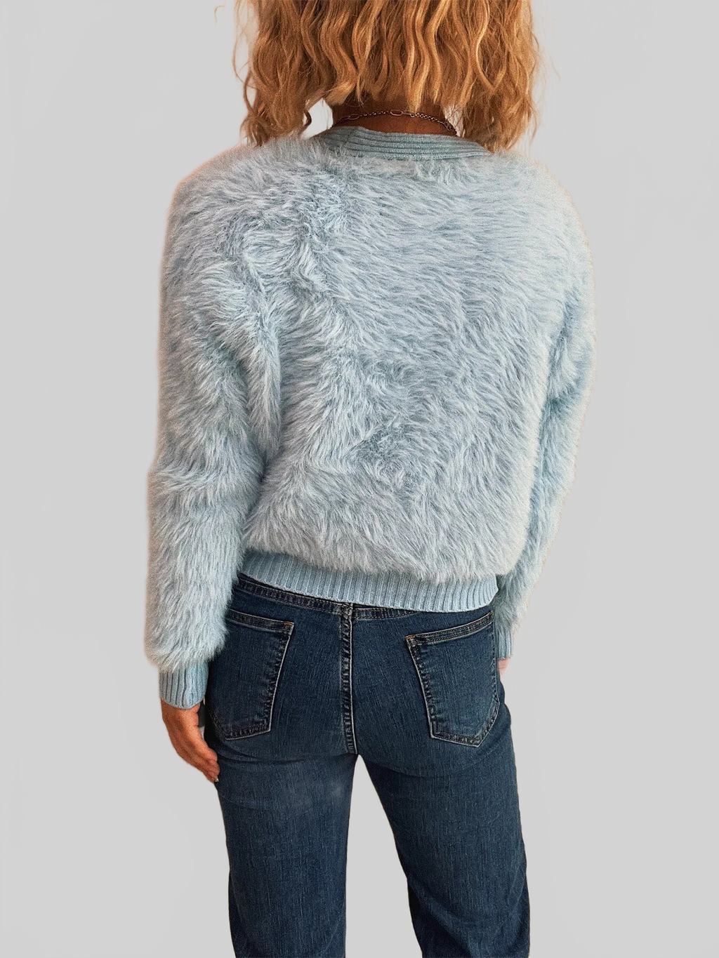 Women Flower Fuzzy Button-Up Cardigan