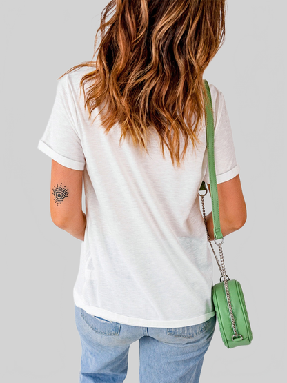 Women Letter Graphic Round Neck Short Sleeve T-Shirt