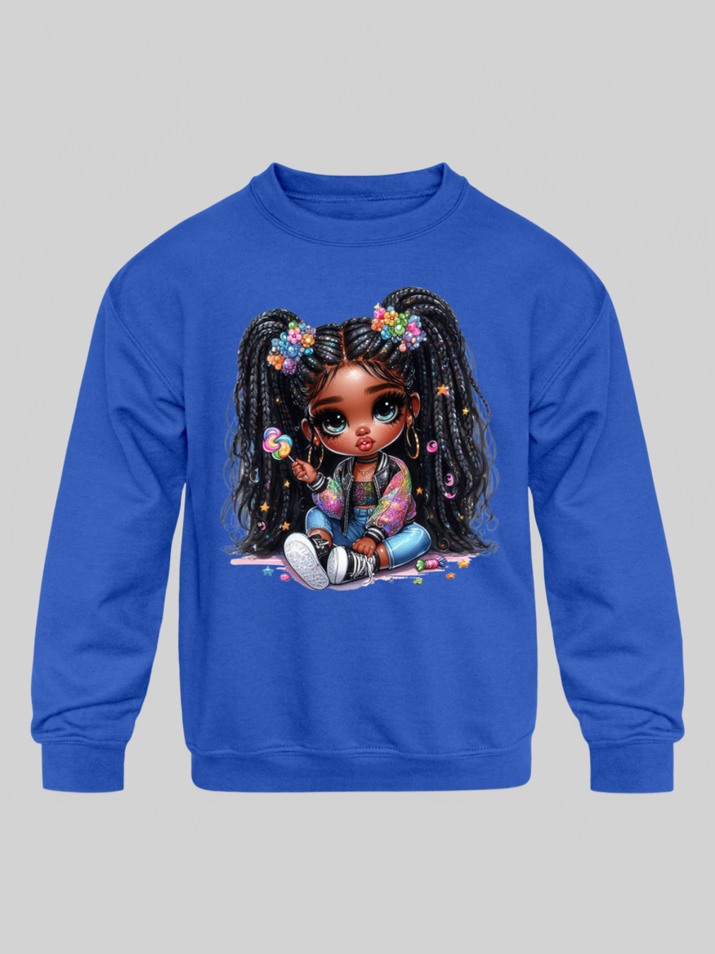 African American Toddler Girls Lollipop Girl Long Sleeve Crewneck Sweatshirt