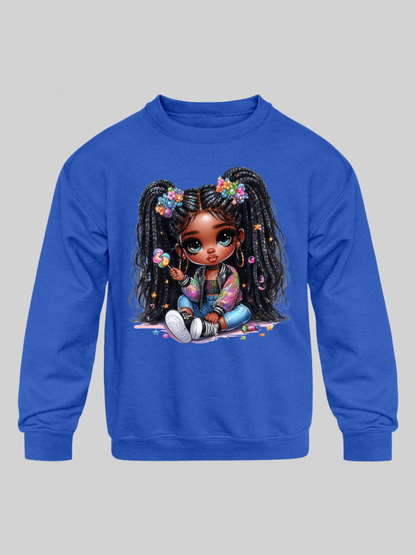 African American Toddler Girls Lollipop Girl Long Sleeve Crewneck Sweatshirt