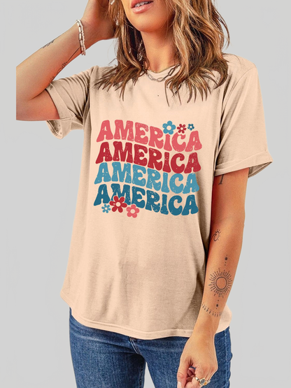 Women America Round Neck Short Sleeve T-Shirt