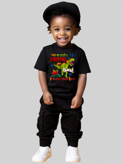 Toddler Boys Dinosaur Ready To Crush Kindergarten Short Sleeve Tee Shirt for Bac