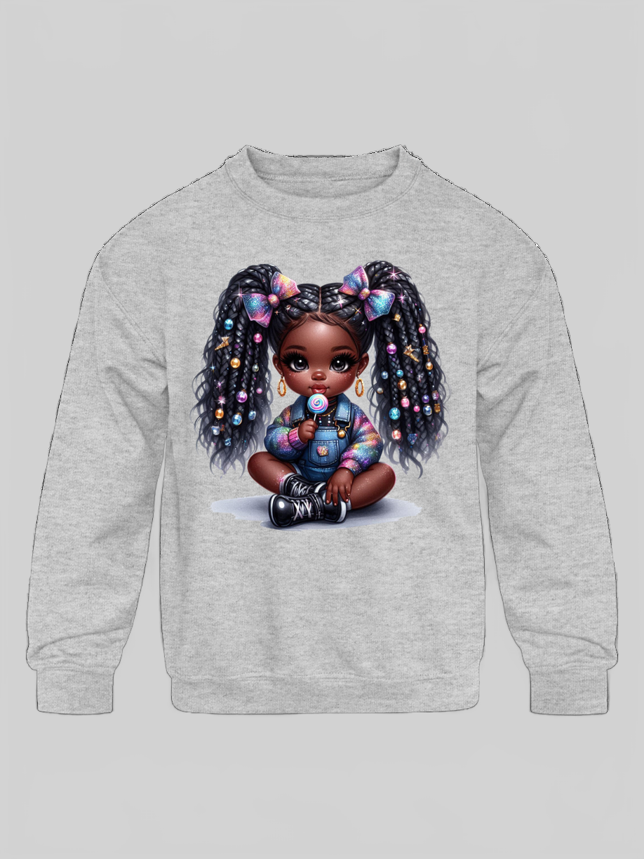African American Toddler Girls Cute Bows Long Sleeve Crewneck Sweatshirt