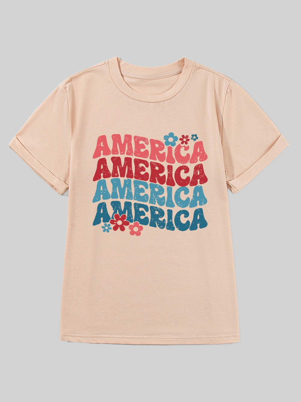 Women America Round Neck Short Sleeve T-Shirt