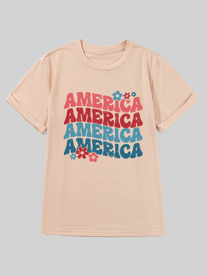 Women America Round Neck Short Sleeve T-Shirt