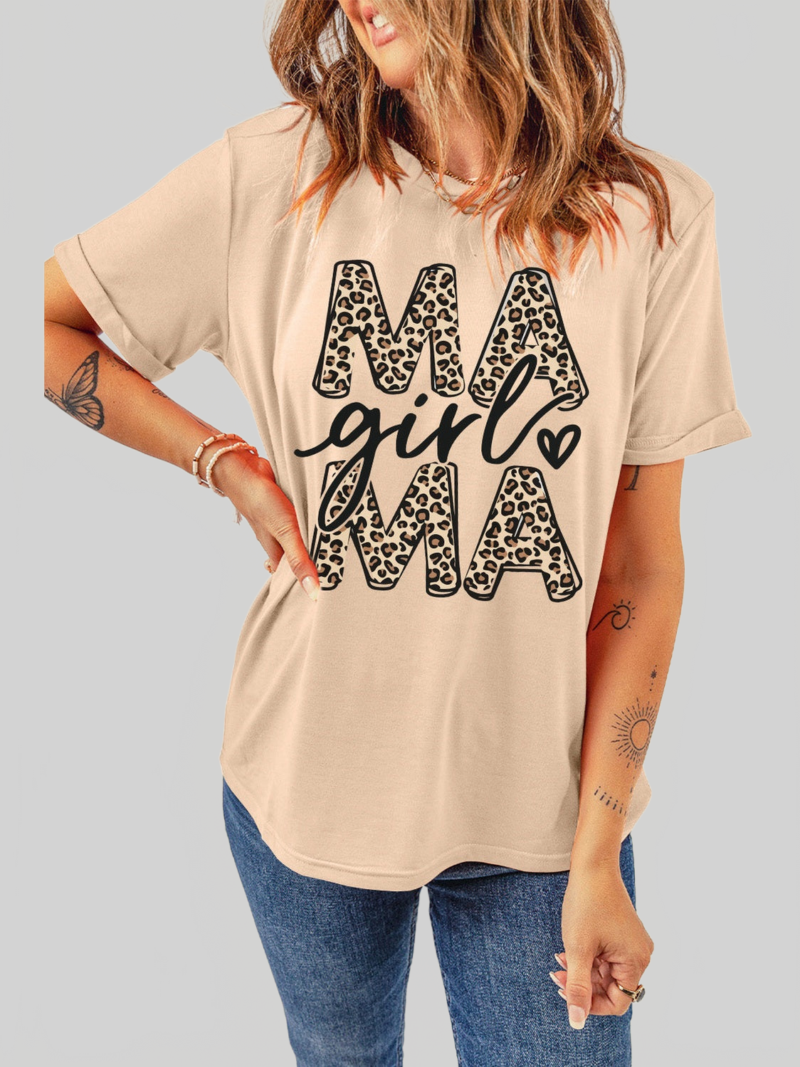 Women MAMA GIRL Round Neck Short Sleeve T-Shirt