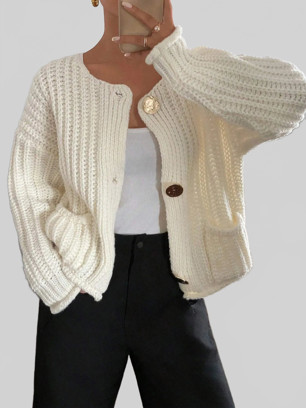 Button-Front Knit Cardigan with Pockets