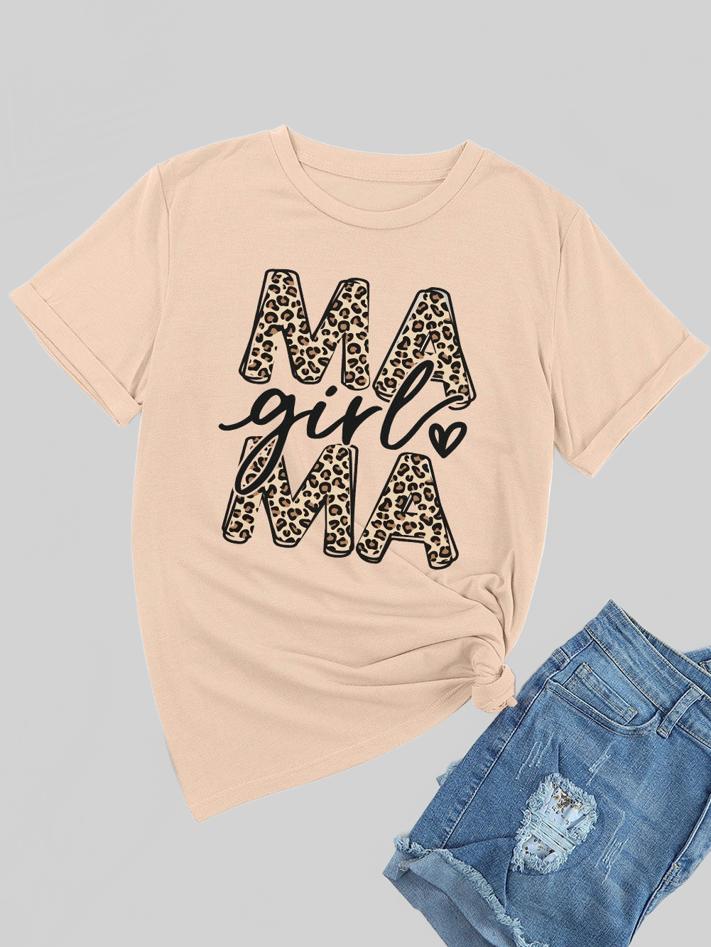 Women MAMA GIRL Round Neck Short Sleeve T-Shirt